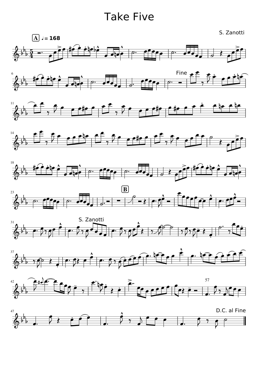 Take Five Sheet music for Saxophone alto (Solo) | Musescore.com