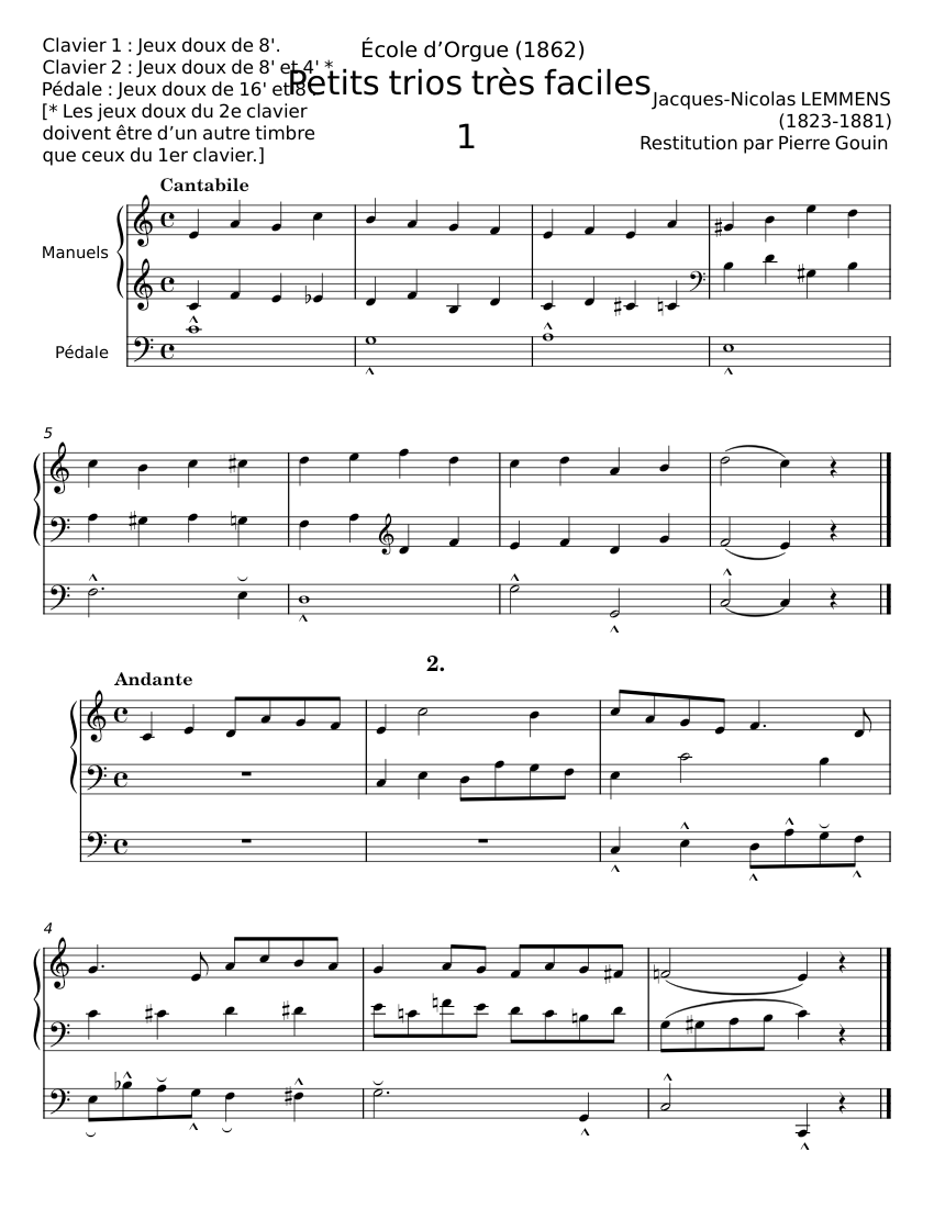Petits trios très faciles - Jacques-Nicolas LEMMENS Sheet music for ...