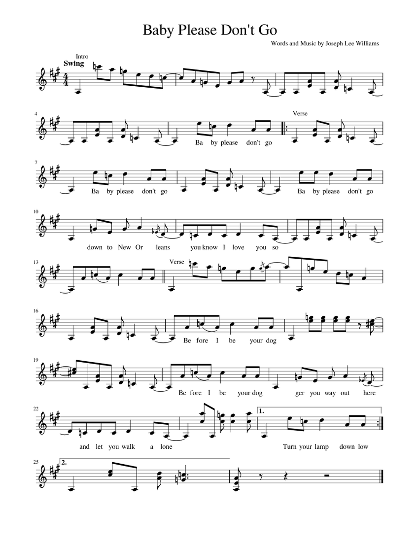 Baby Please Don't Go Sheet music for Piano (Solo)