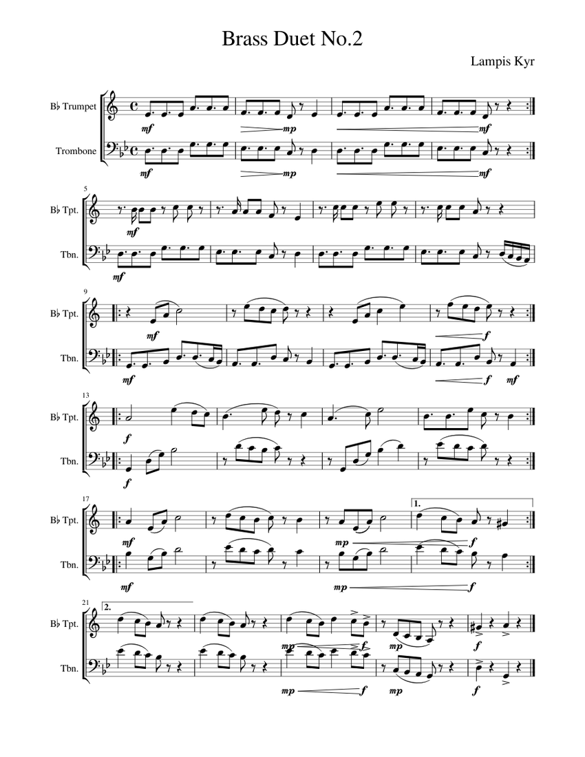 Brass Duet No.2 Sheet music for Trombone, Trumpet in b-flat (Brass Duet ...