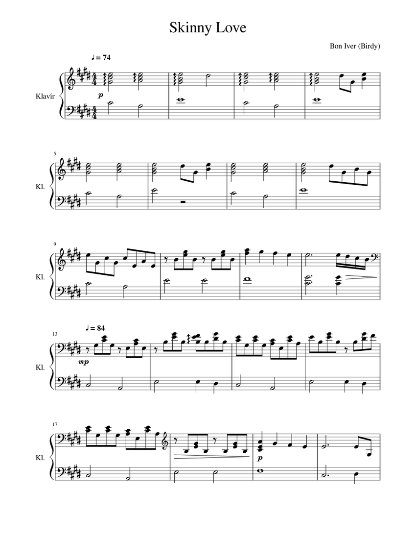 Skinny Love Sheet music for Piano (Piano Duo) | Musescore.com