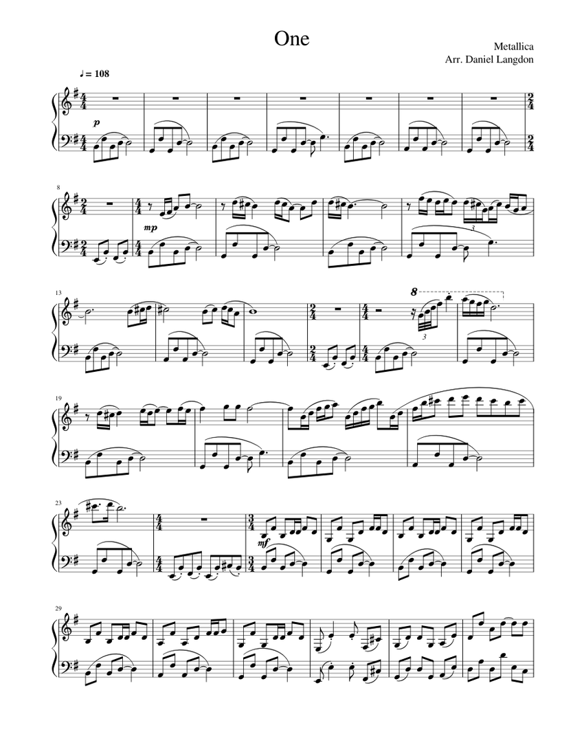 One by Metallica (piano solo) Sheet music for Piano (Solo) | Musescore.com