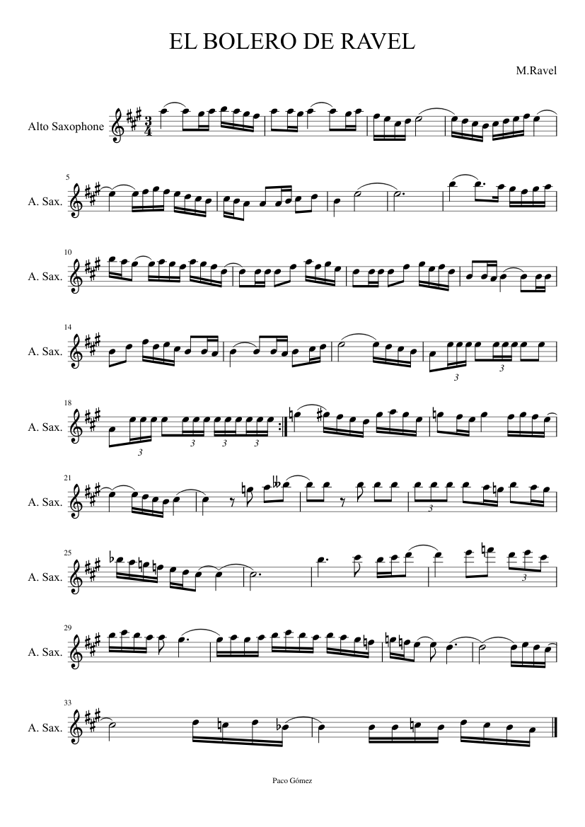 ラヴェルのボレロ 楽譜 アルトサックス (ソロ) | MuseScore.com