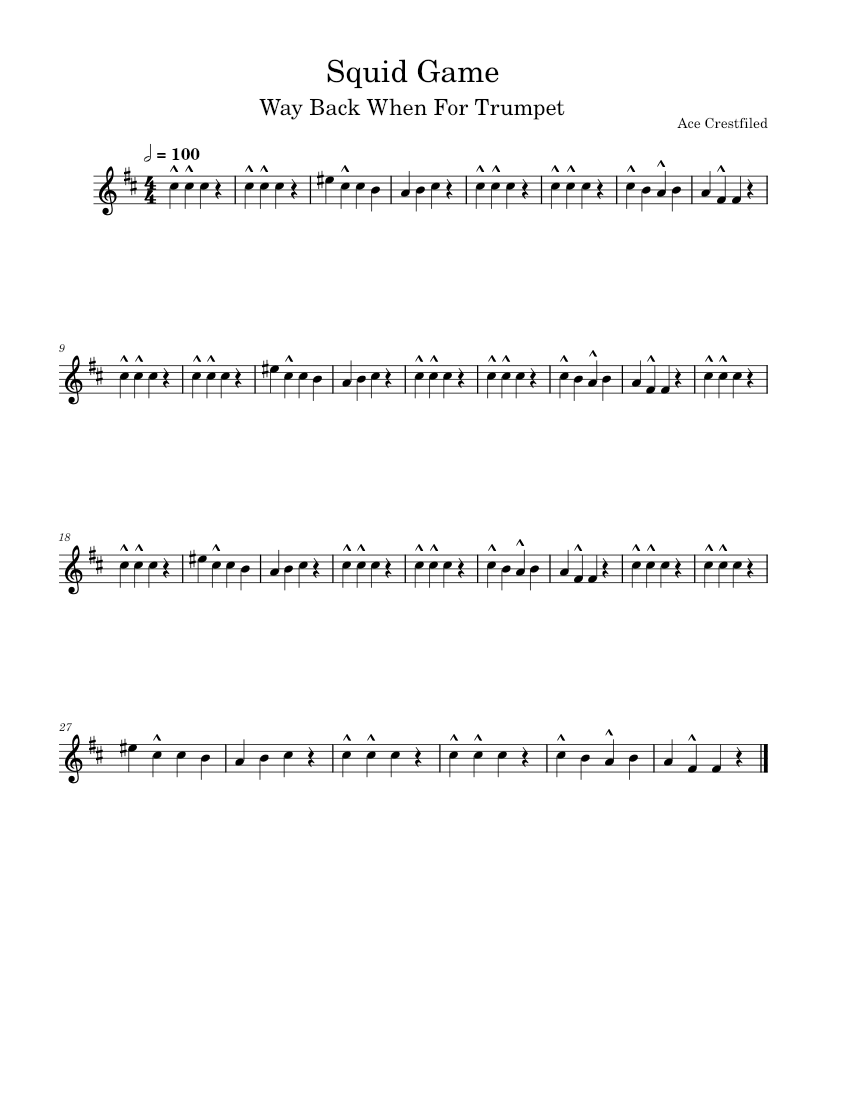 Squid Game Way Back Then For Trumpet Sheet Music For Trumpet In B