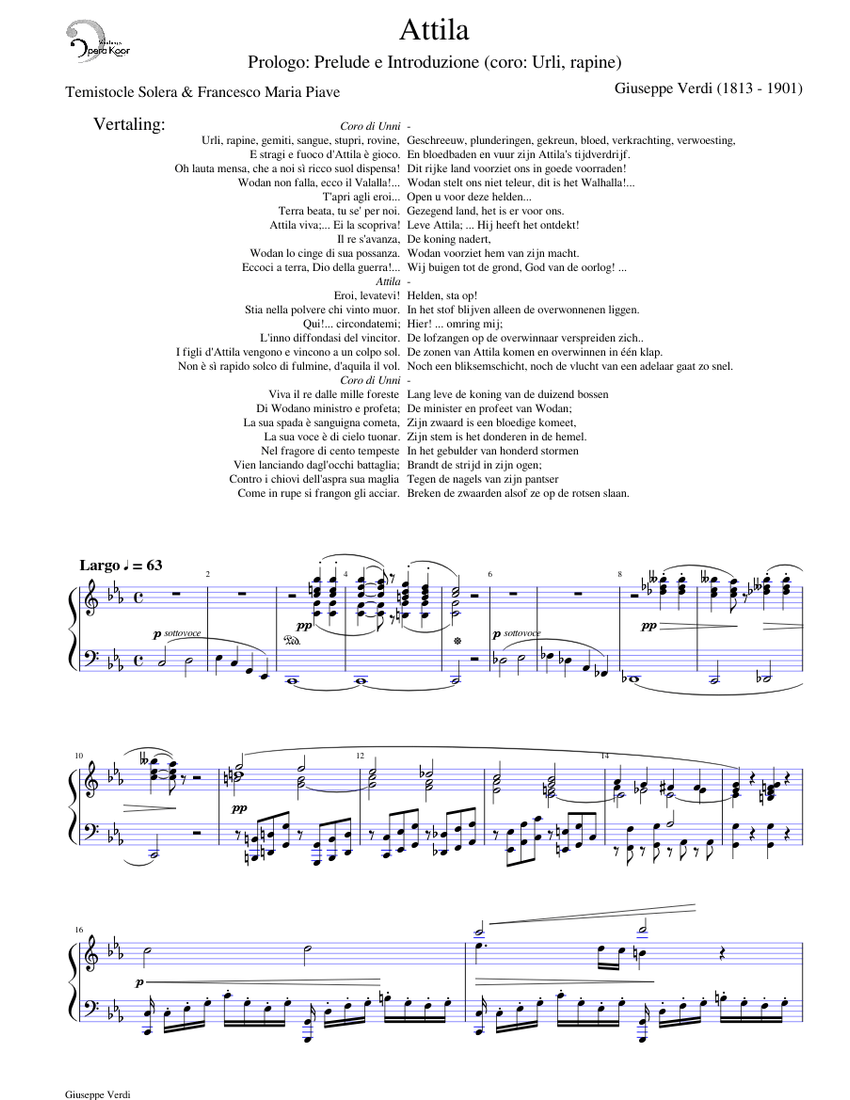 Attila, prologo: Prelude e Introduzione (coro: Urli, rapine) Sheet music  for Piano, Tenor, Bass voice (Mixed Quartet) | Musescore.com