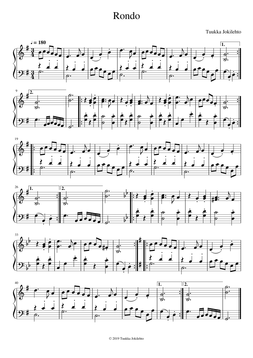 Musical Score Rond Rondo Sheet music for Piano (Solo) Easy | Musescore.com