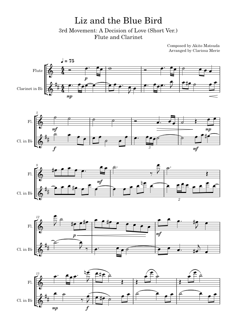 Liz and the Blue Bird – Akito Matsuda - lll Mvt. - Duet for B♭ Clarinet ...