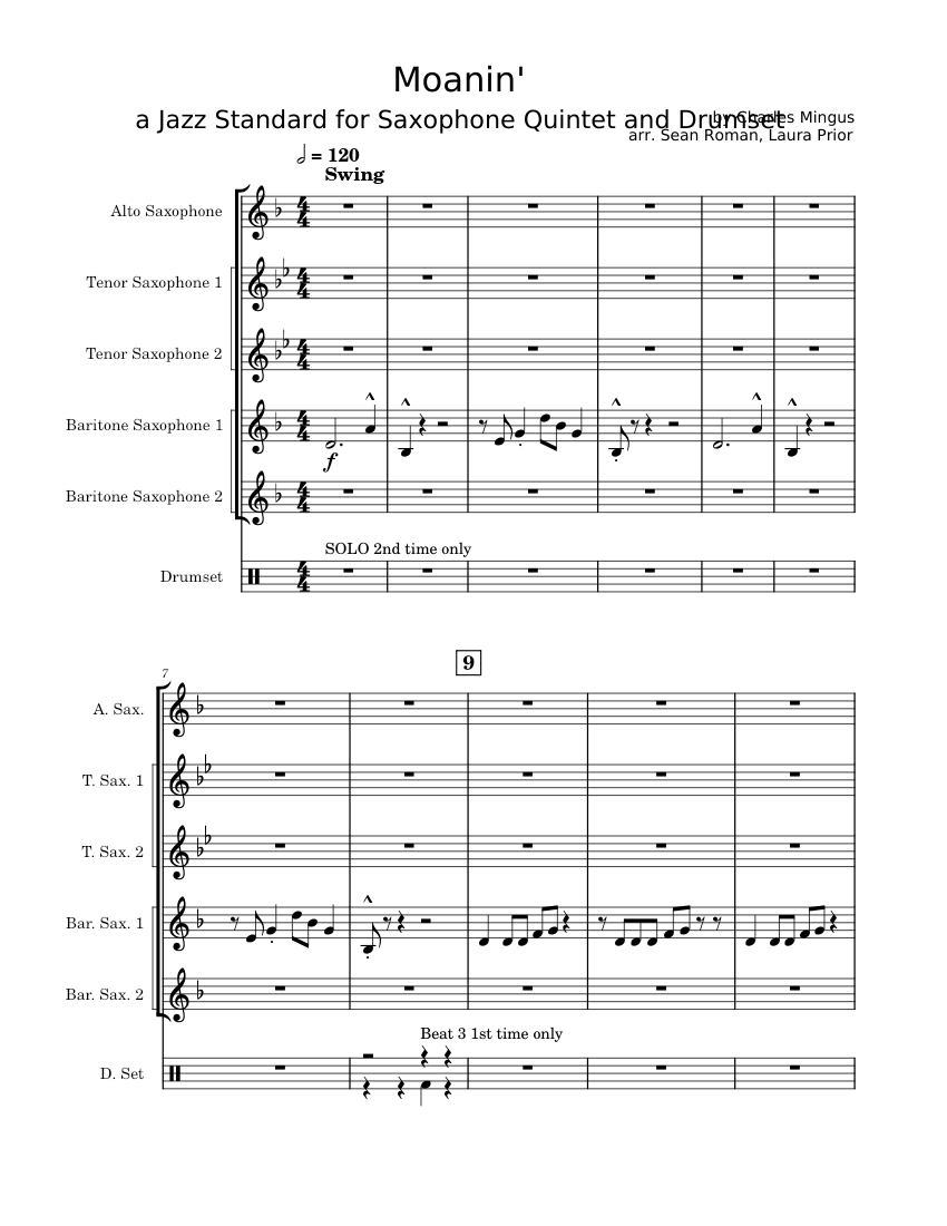 Moanin Charles Mingus arr. Sean Roman & Laura Prior Sheet music for