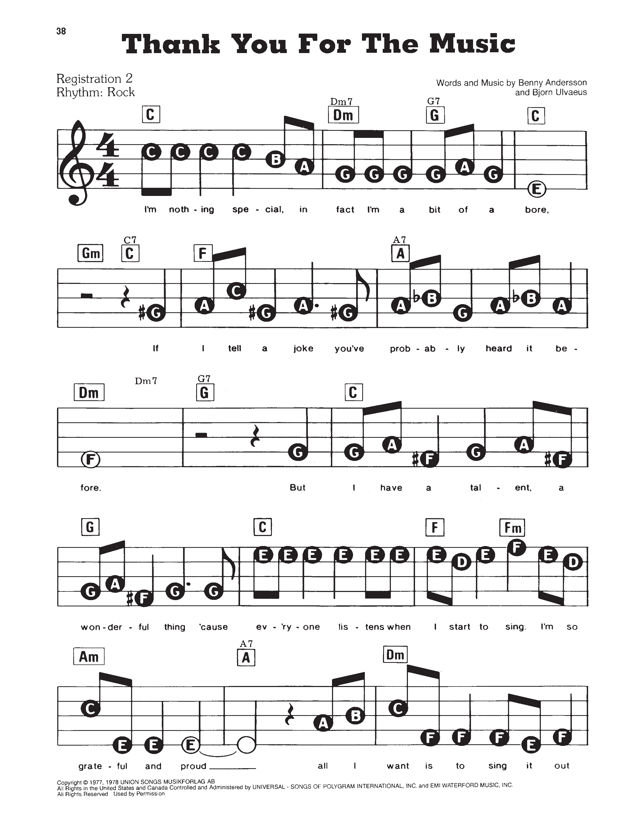 Play Official version of Thank you for the music Sheet Music by