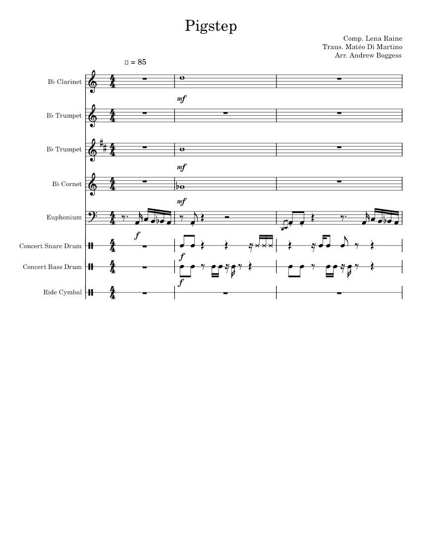 Pigstep Notes Pigstep – Lena Raine Sheet music for Cornet, Euphonium, Clarinet in b ...