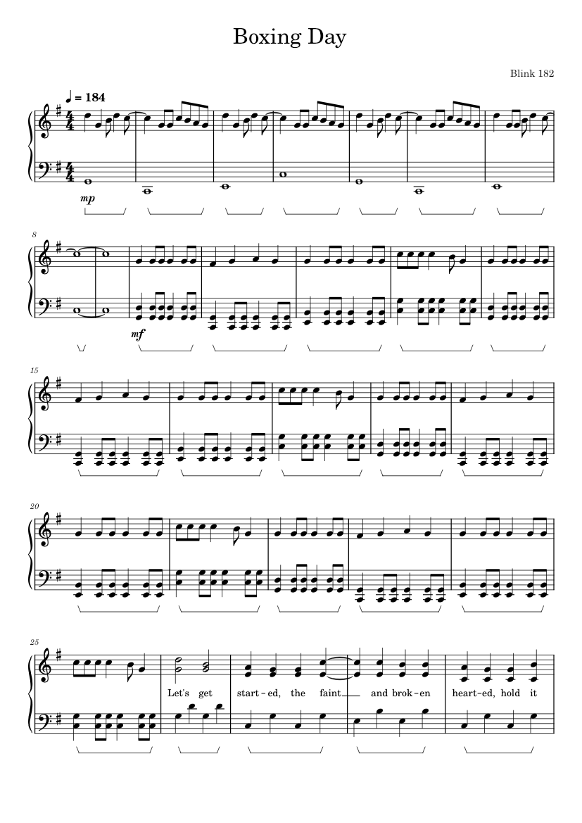 Boxing Day – Blink-182 Sheet music for Piano (Solo) | Musescore.com