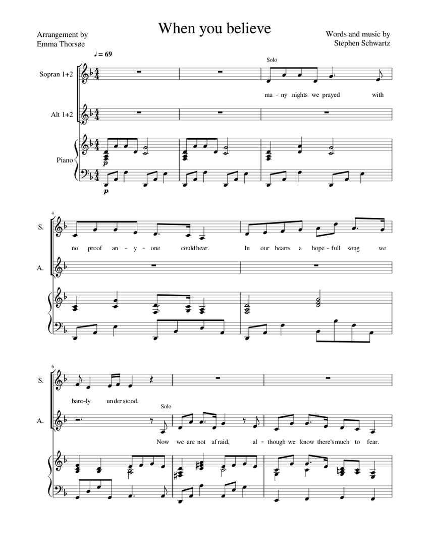 When You Believe Sheet Music For Piano Soprano Mezzo Soprano Mixed Trio Musescore Com Free sheet music for piano. when you believe sheet music for piano