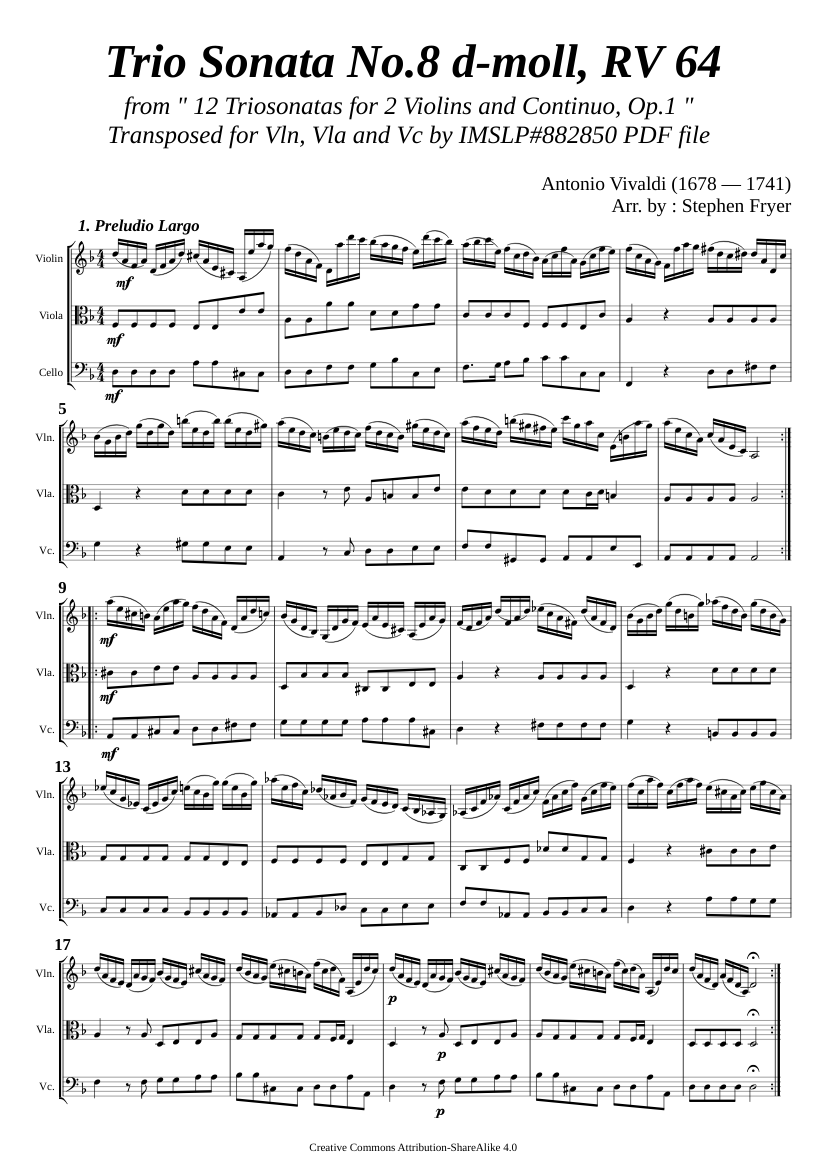 Vivaldi, A. _ Triosonata Op.1 No.8 d-moll, RV 64 [Vln, Vla, Vc] Sheet ...
