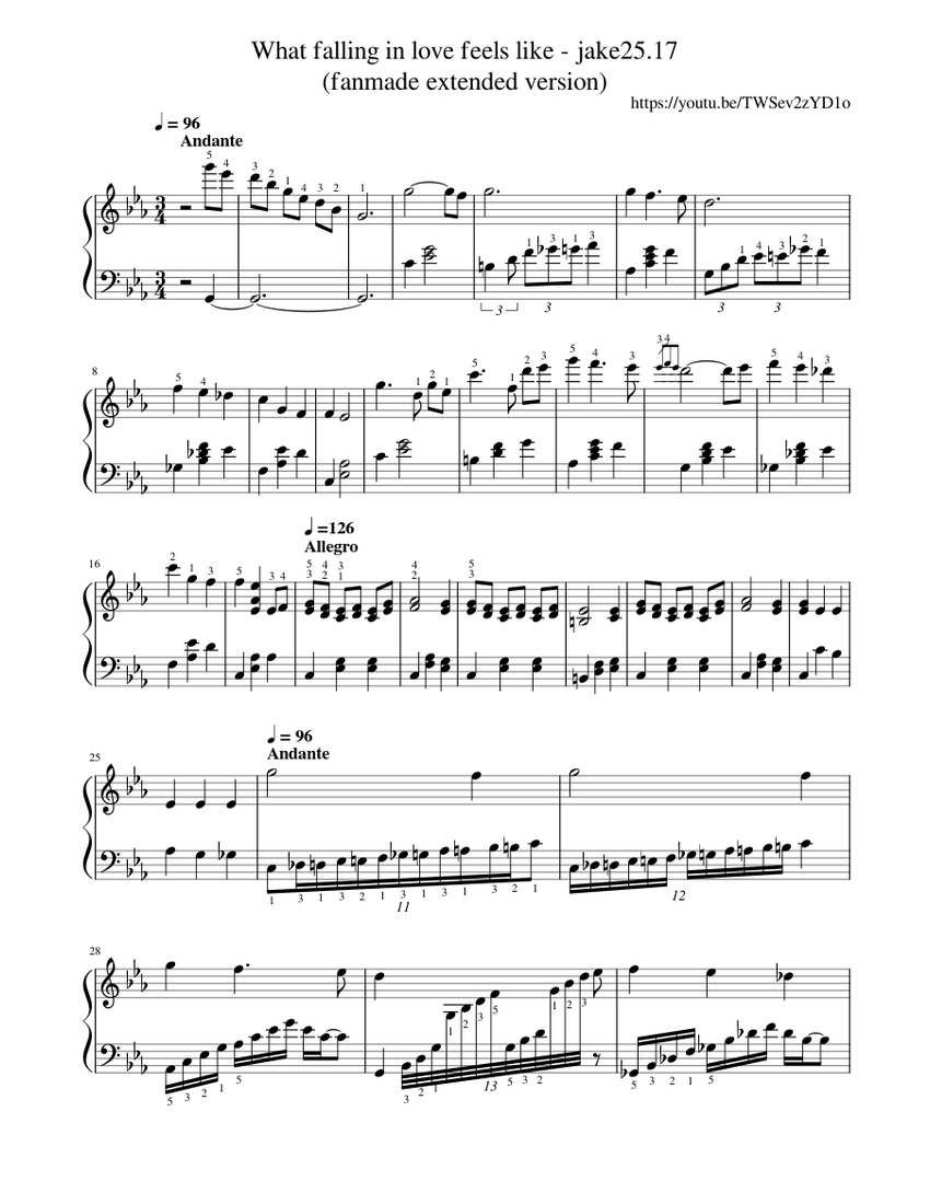 What Falling In Love Feels Like Jake25 17 Fanmade Extended Version Sheet Music For Piano Solo Musescore Com