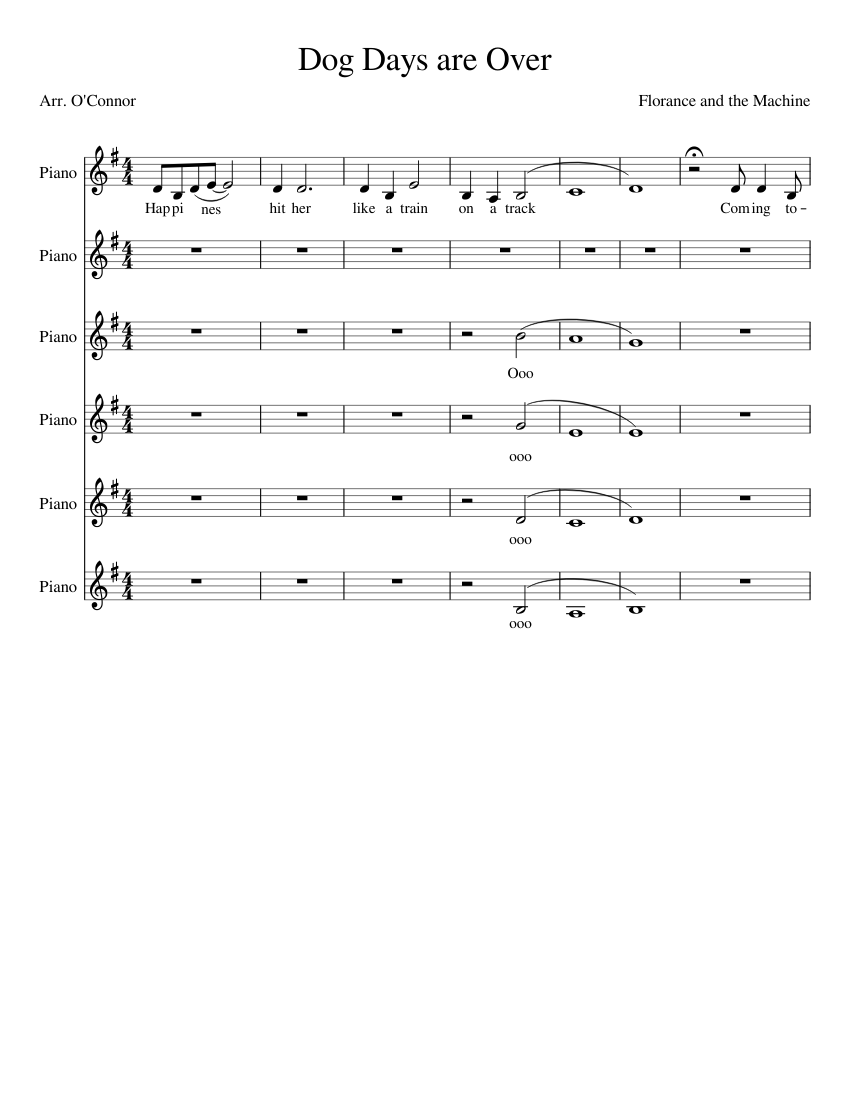 Dog days are over sheet music for piano mixed ensemble musescore