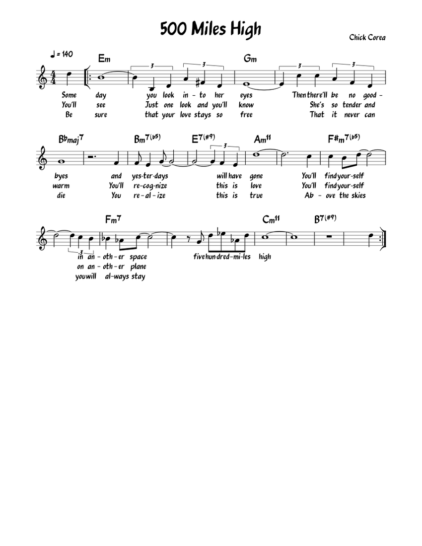 Chick Corea 500 Miles High Sheet Music For Piano Solo Musescore Com Grace from malibu, cathe reason it's called 500 miles is because there are 500 miles from london i love the proclaimers ^__^. chick corea 500 miles high sheet