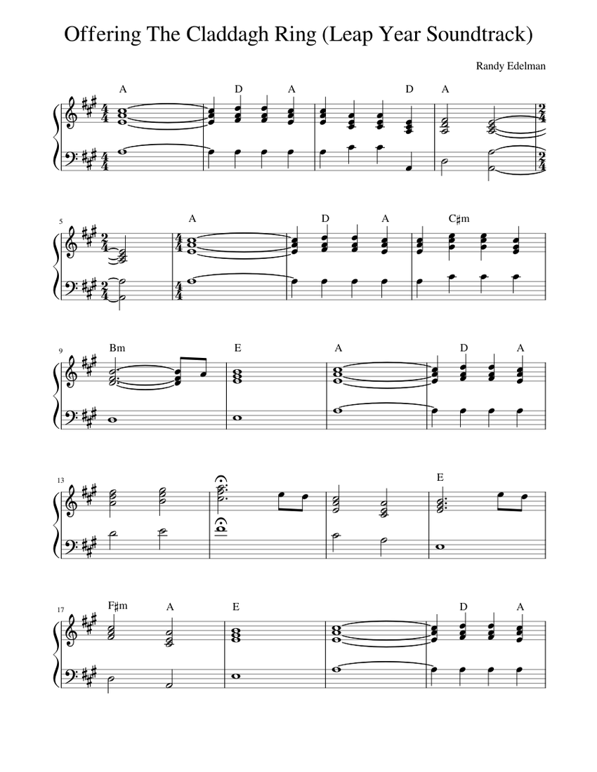 Offering The Claddagh Ring (Leap Year Soundtrack) Sheet music for Piano  (Solo) | Musescore.com