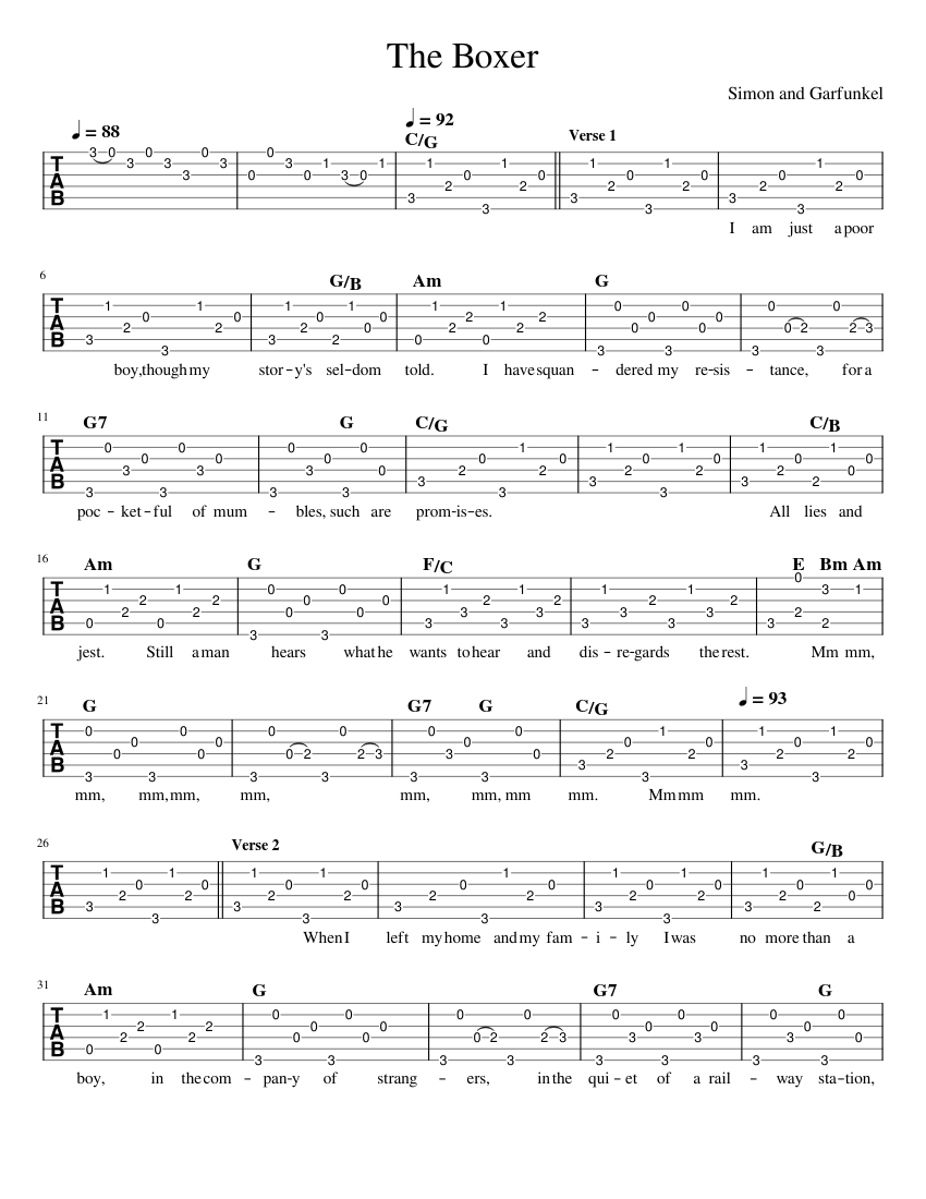 The Boxer Sheet music for Guitar (Solo) | Musescore.com