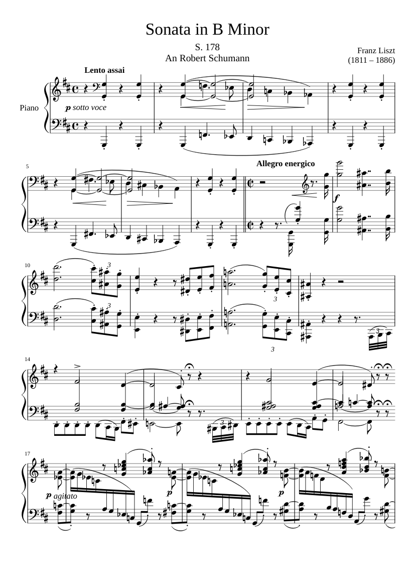 Sonata in B Minor, S. 178 Sheet Music for Piano (Solo) | MuseScore.com