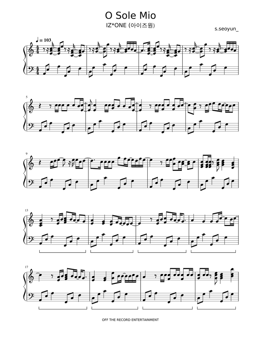 IZ*ONE (아이즈원) - O Sole Mio Sheet music for Piano (Solo) | Musescore.com