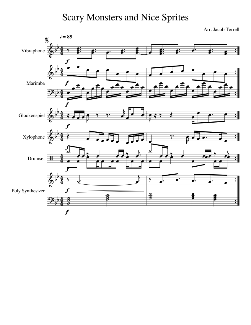 Scary Monsters and Nice Sprites Sheet music for Vibraphone, Glockenspiel,  Drum group, Marimba & more instruments (Mixed Ensemble) | Musescore.com