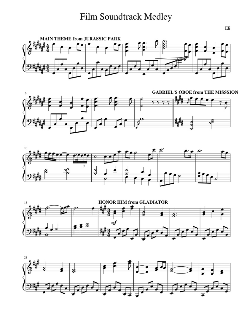 Film Soundtrack Medley Sheet music for Piano (Solo) | Musescore.com