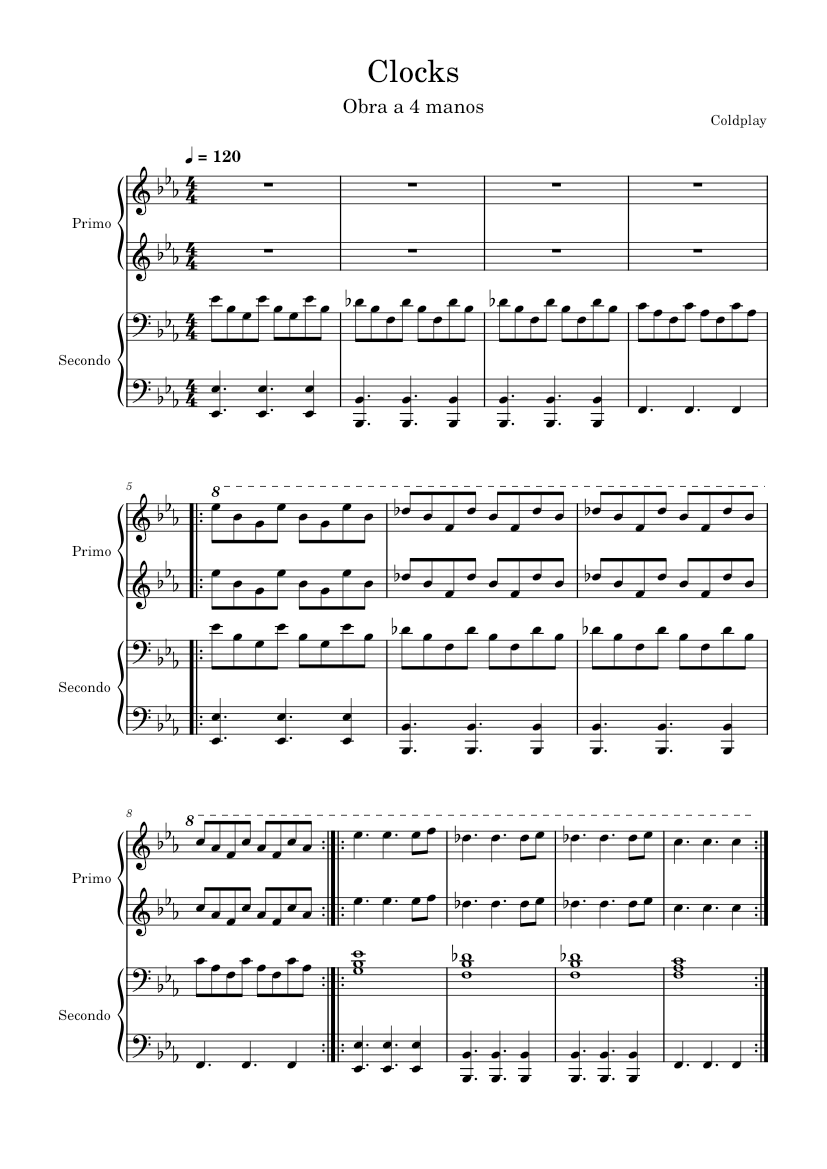 Clocks – Coldplay Sheet Music for Piano (Piano Four Hand) | MuseScore.com