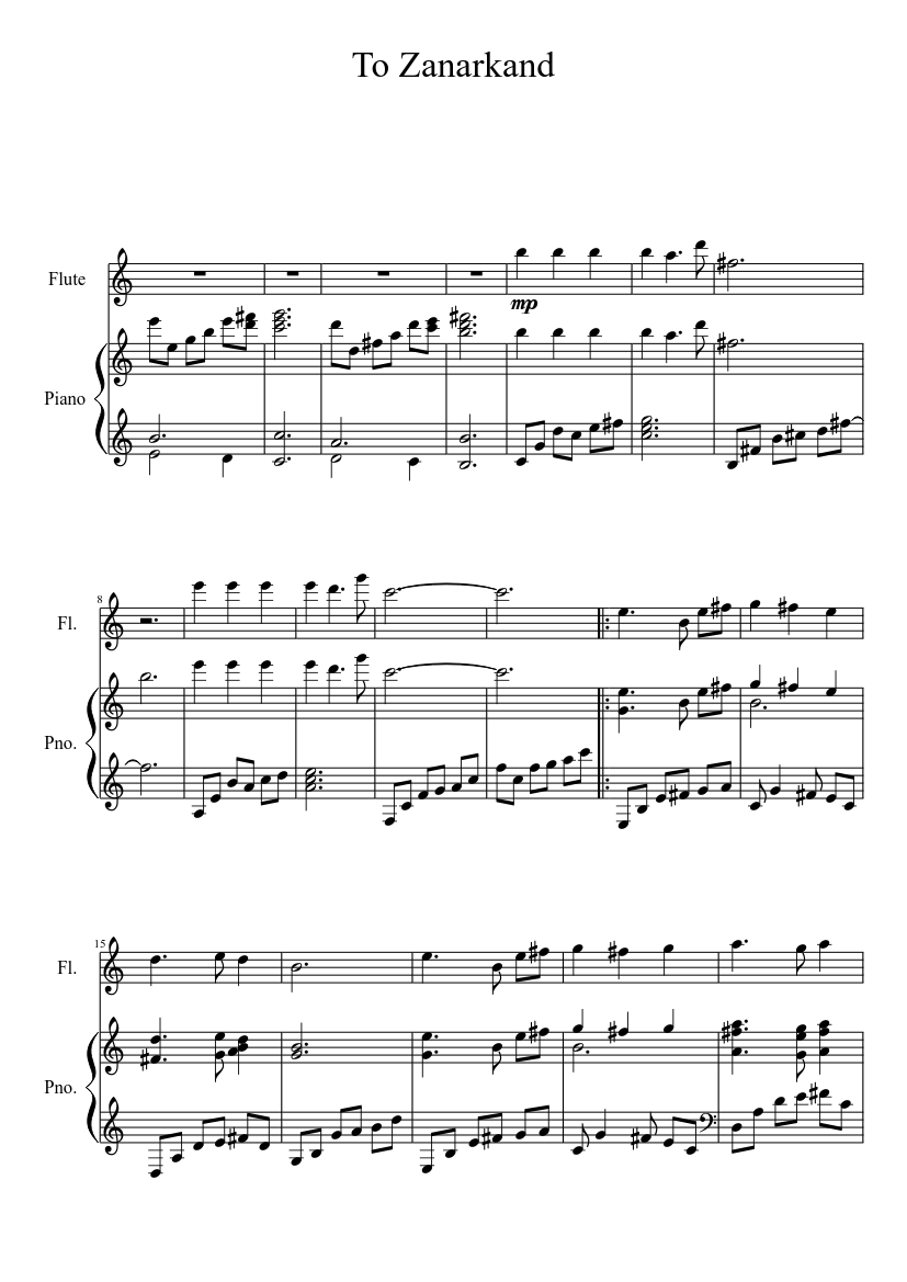 To Zanarkand Sheet music for Piano, Flute (Solo) | Musescore.com