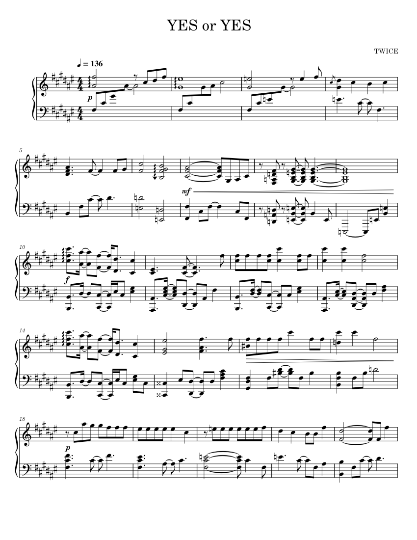 YES or YES - トゥワイス 楽譜 ピアノ (ソロ) easy | MuseScore.com