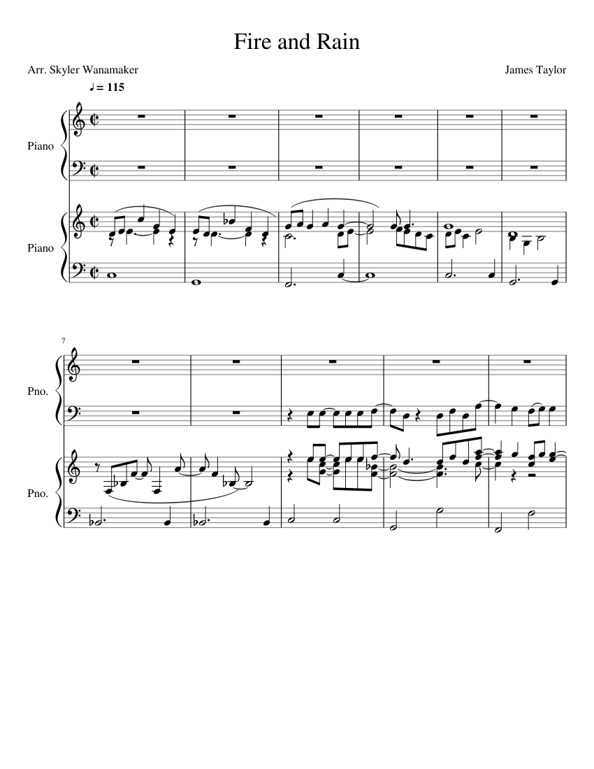 Fire and Rain Sheet music for Piano (Piano Duo) | Download and print in