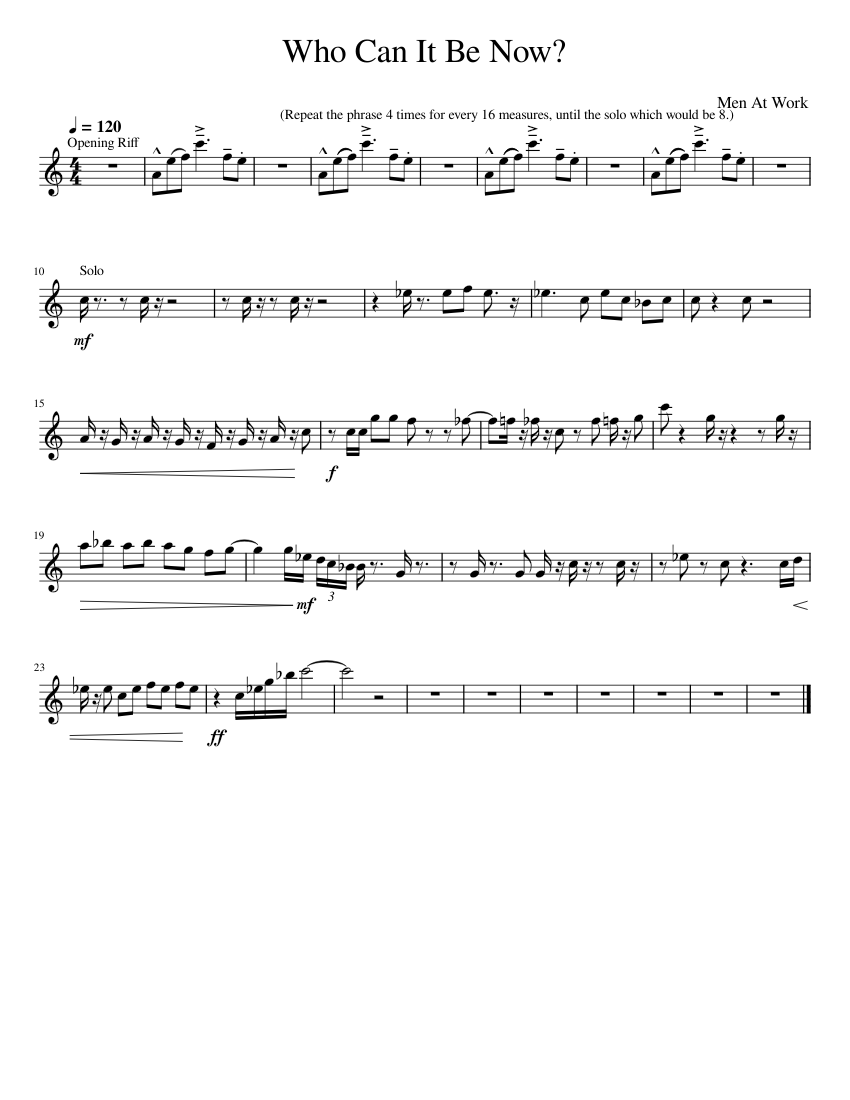 Who can it be now sax alto sheet music for saxophone tenor solo