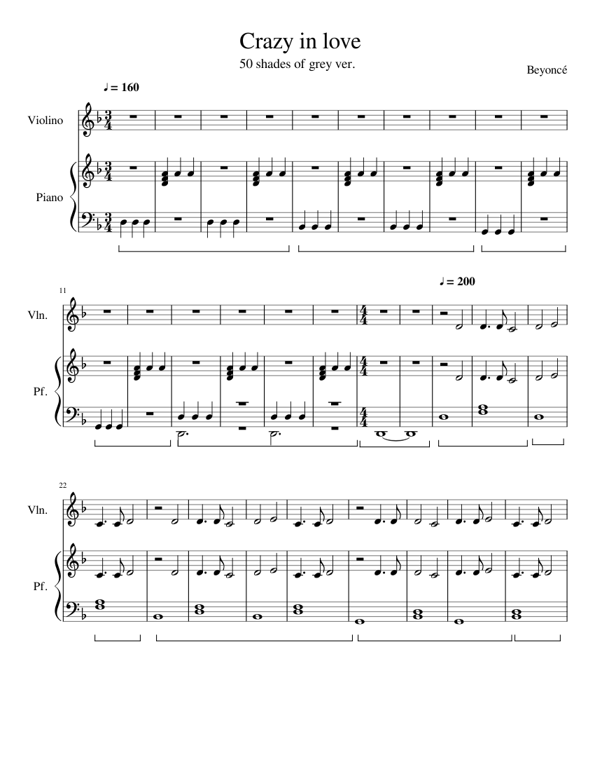 Beyoncé - Crazy in love (50 shades of grey ver.) Sheet music for Piano,  Violin (Solo) | Musescore.com
