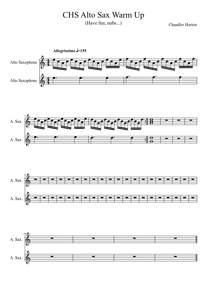 CHS Alto Sax warm-up (for 2 - 5) Sheet music for Saxophone alto ...