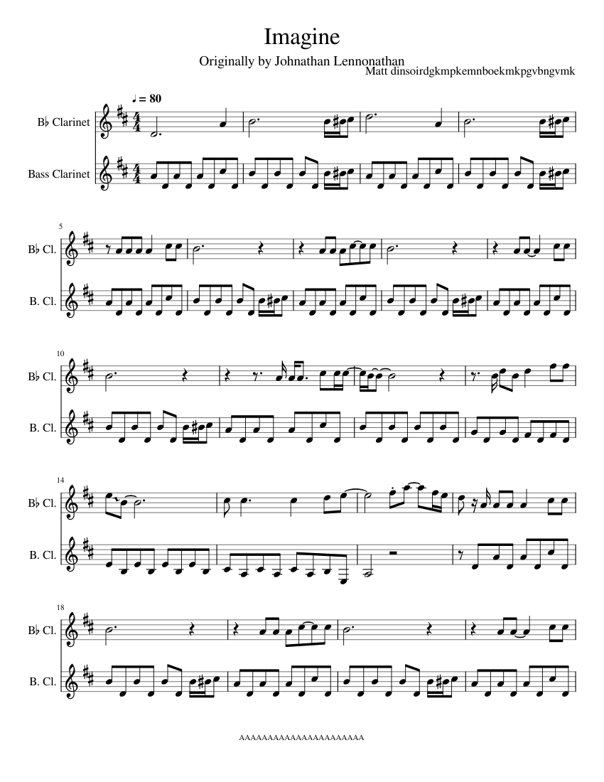 Imagine Sheet music for in bflat, bass (Woodwind