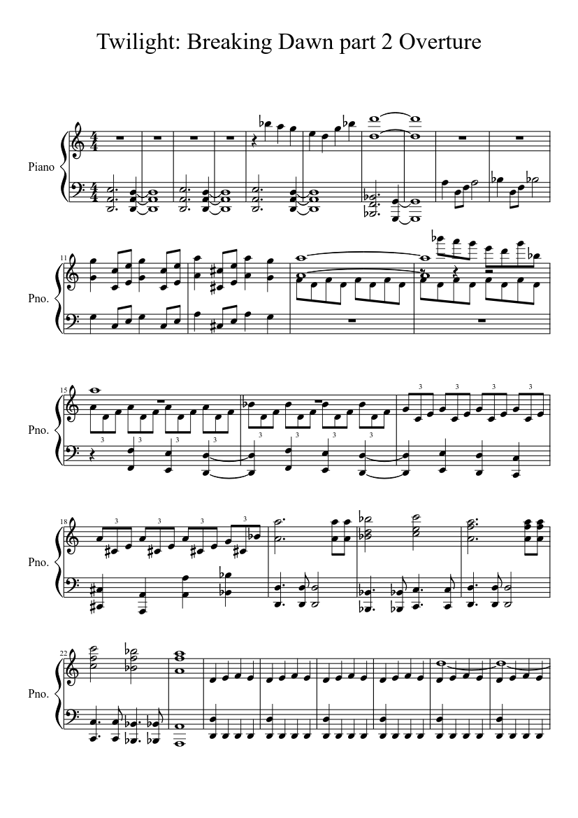 Twilight: Breaking Dawn part 2 Overture Sheet music for Piano (Solo) Easy |  Musescore.com