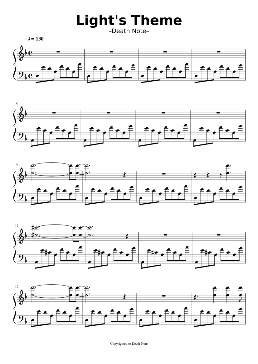 Light's Theme Sheet music for Piano (Solo) | Musescore.com