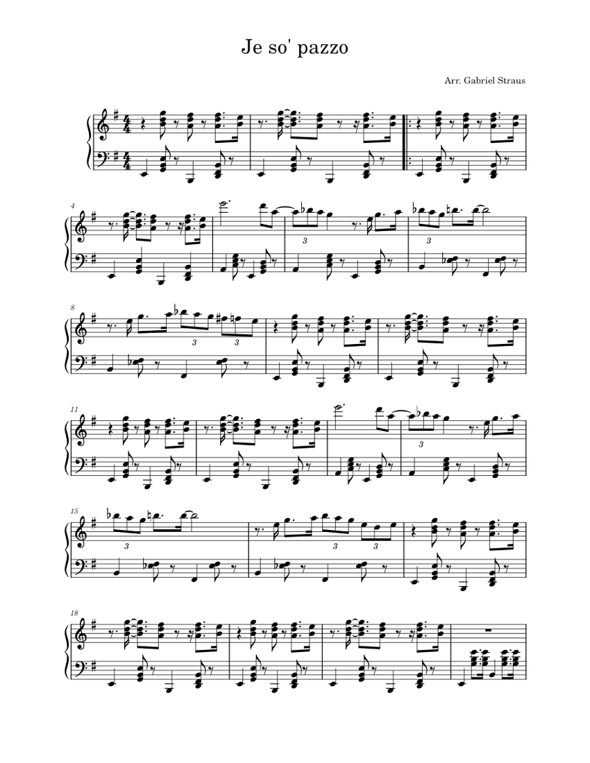 Je so pazzo – Pino Daniele Je so' pazzo – Pino Daniele Sheet music for  Piano (Solo) | Musescore.com