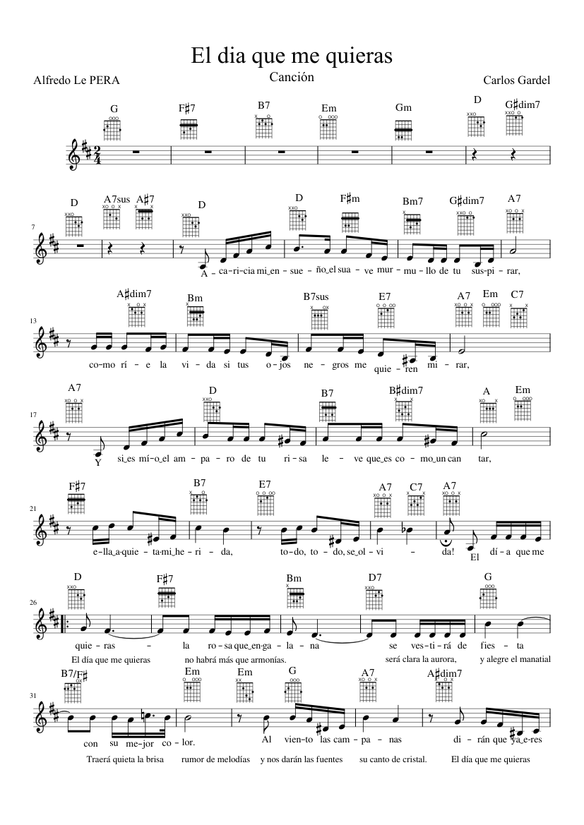 El dia que me quieras - Guitarra Sheet music for Piano (Solo) |  Musescore.com
