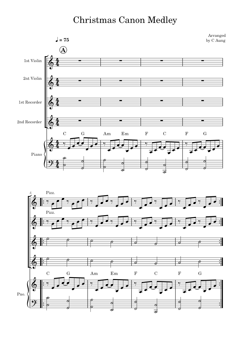 Christmas Cannon Sheet music for Piano, Violin, Recorder (Mixed Quintet ...