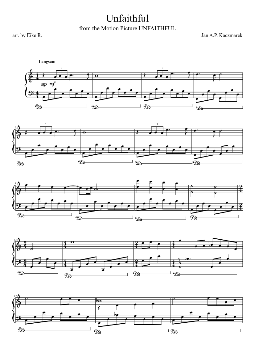 Unfaithful -- Kaczmarek Sheet music for Piano (Solo) | Musescore.com