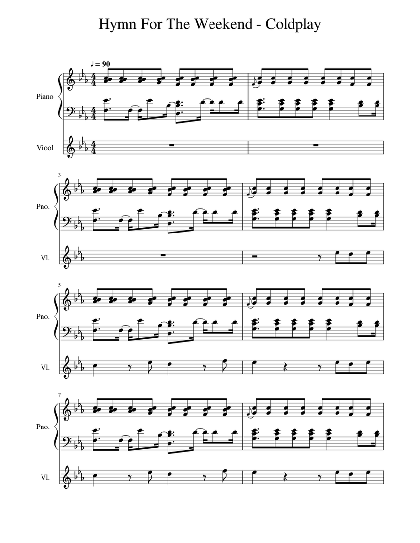 Hymn For The Weekend - Coldplay Sheet music for Piano, Violin (Solo) |  Musescore.com