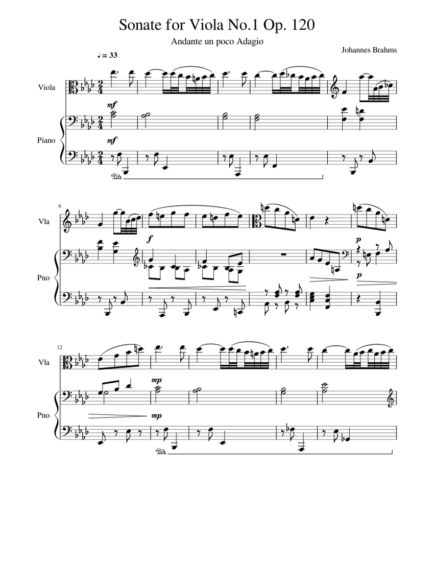 Sonate for Viola Op. 120 nº 1 Sheet music for Piano, Viola (Solo) |  Musescore.com