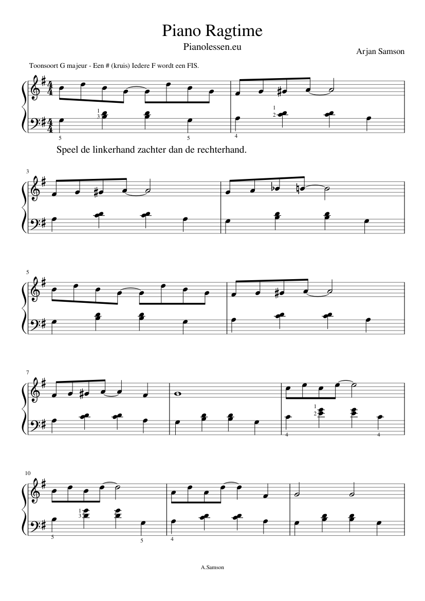 beginning ragtime piano sheet music