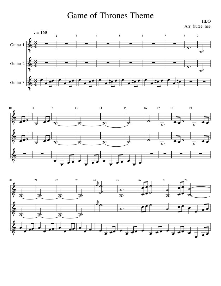 Game of Thrones Theme Sheet music for Guitar (String Quartet) |  Musescore.com