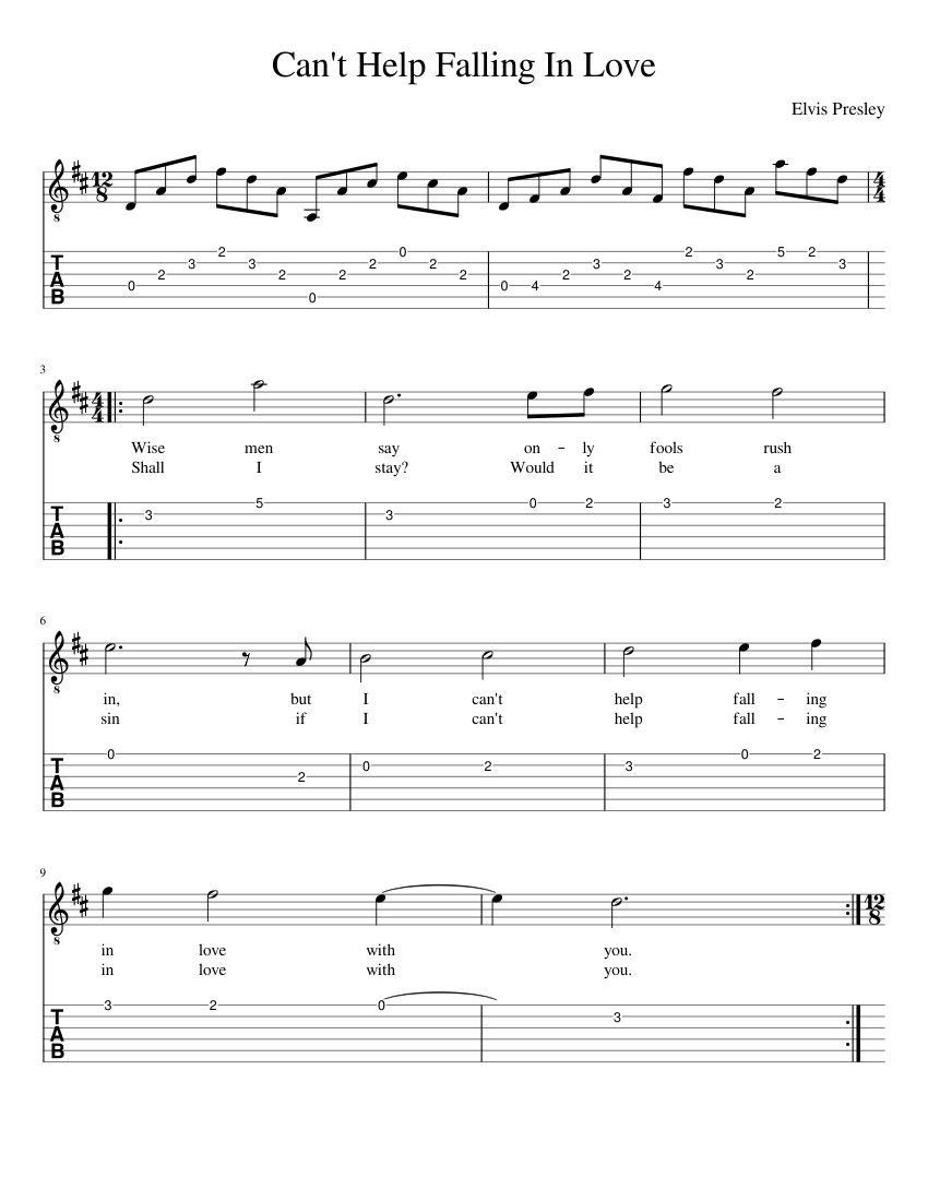 Can't Help Falling In Love Sheet music for Guitar (Solo) | Musescore.com