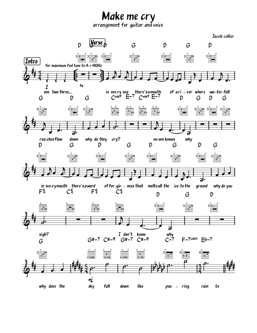 Make me cry – Jacob Collier, leadsheet Sheet music for Piano (Solo) |  Musescore.com