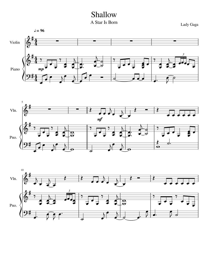 Shallow Violin Sheet music for Piano, Violin (Solo) | Musescore.com