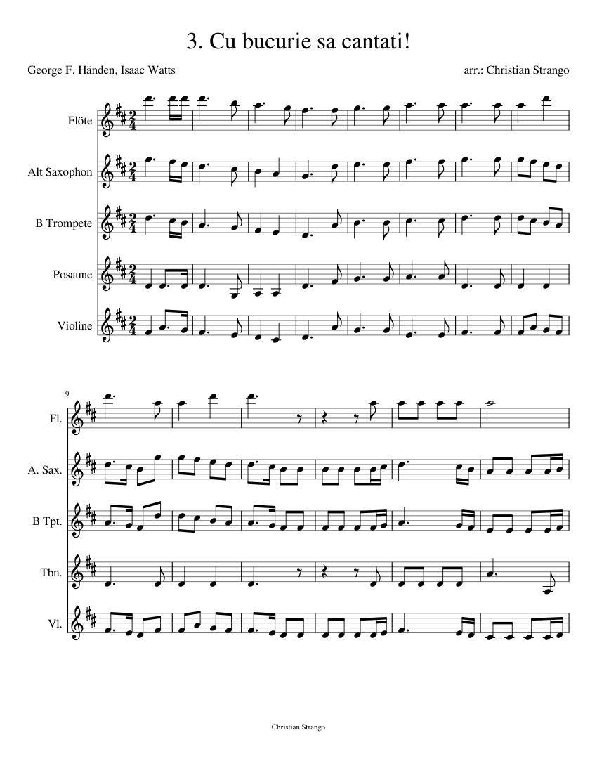 3. Cu bucurie sa cantati! Sheet music for Trombone, Flute, Saxophone alto,  Trumpet in b-flat & more instruments (Mixed Quintet) | Musescore.com