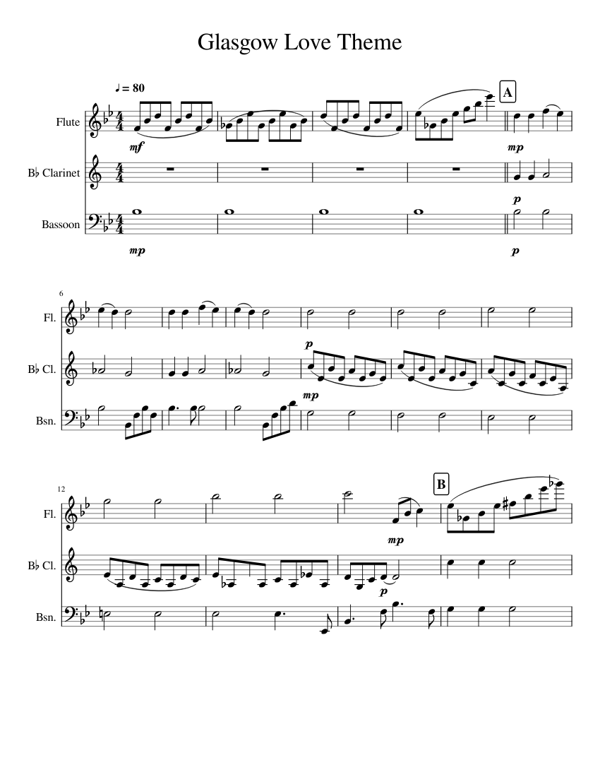 Glasgow Love Theme from Love Actually Sheet music for Flute, Clarinet in  b-flat, Bassoon (Woodwind Trio) | Musescore.com