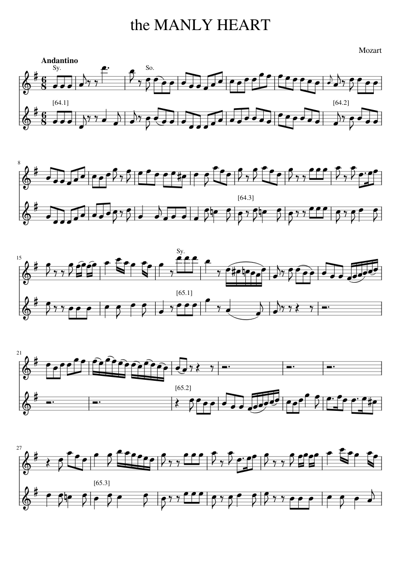 Mozart - the MANLY HEART Sheet music for Piano (Piano Duo) | Musescore.com